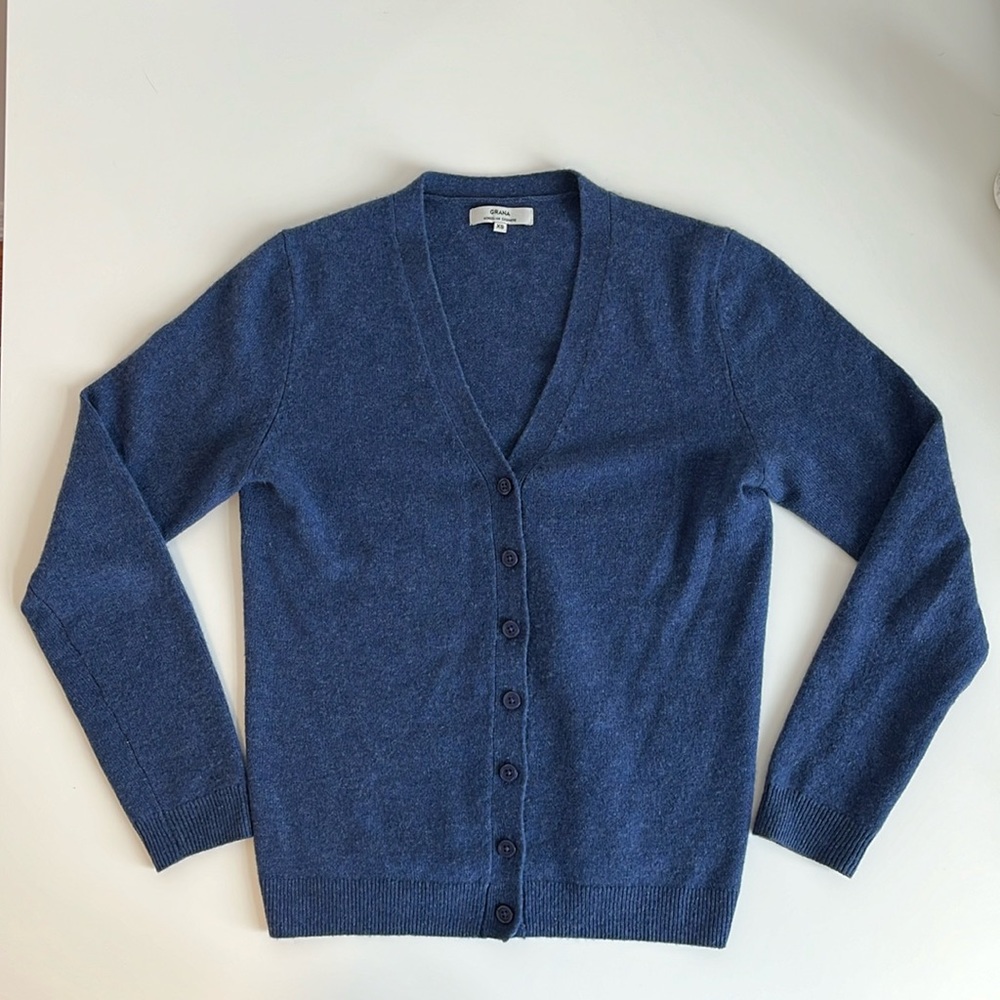 Grana 100% Mongolian cashmere blue v neck cardigan sweater XS